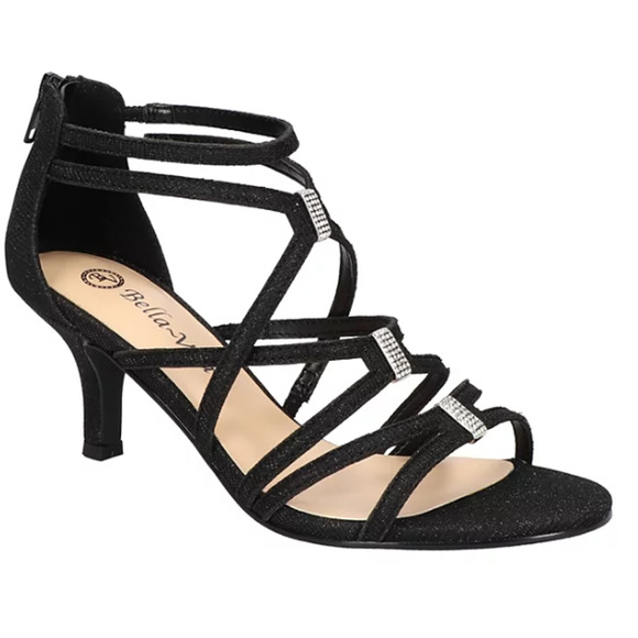 Bella Vita Shoes - BELLA VITA 'KARLETTE' DRESS HEEL SANDAL BLACK GLITTER FABRIC 6WW DOUBLE WIDE NEW
